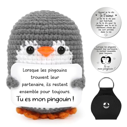 Ich Liebe Dich Geschenke für Frauen, Französisch Creative Knitted Wool Pinguin Doll mit Liebes Münzen, Hochzeitstag Valentinstag Jahrestag Muttertag Geburtstag Geschenk für Paar Sie Frauen Ehefrau von Epokus