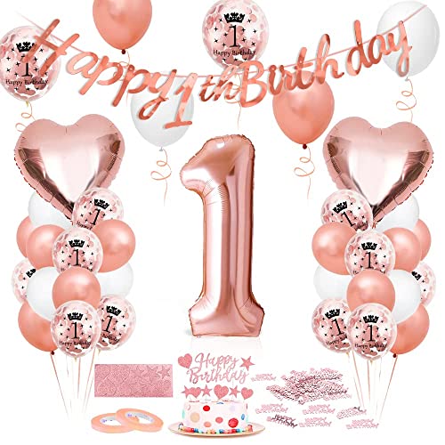 Luftballon 1. Geburtstag Roségold, Geburtstagsdeko 1 Jahr, Ballon 1. Geburtstag, Riesen Folienballon Zahl 1, Happy Birthday Folienballon 1, Ballon 1 Deko zum Geburtstag Frauen von Epokus