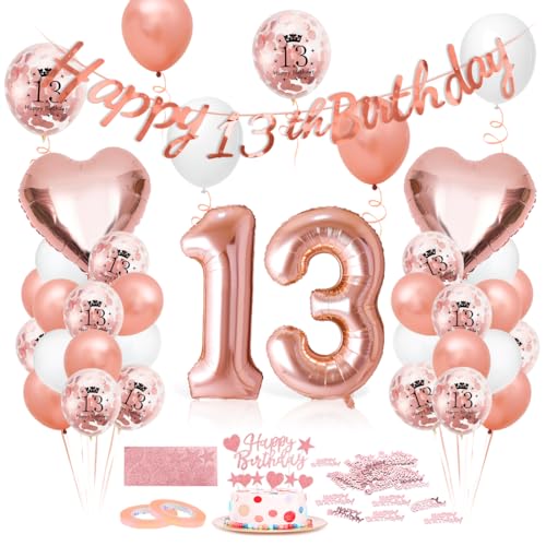 Luftballon 13. Geburtstag Roségold, Geburtstagsdeko 13 Jahr, Ballon 13. Geburtstag, Riesen Folienballon Zahl 13, Happy Birthday Folienballon 13, Ballon 13 Deko zum Geburtstag Frauen von Epokus