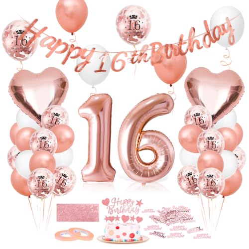 Luftballon 16. Geburtstag Roségold, Geburtstagsdeko 16 Jahr, Ballon 16. Geburtstag, Riesen Folienballon Zahl 16, Happy Birthday Folienballon 16, Ballon 16 Deko zum Geburtstag Frauen von Epokus