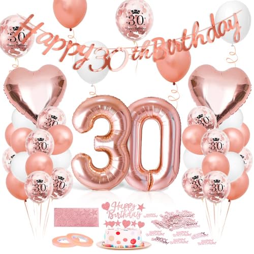 Luftballon 30. Geburtstag Roségold, Geburtstagsdeko 30 Jahr, Ballon 30. Geburtstag, Riesen Folienballon Zahl 30, Happy Birthday Folienballon 30, Ballon 30 Deko zum Geburtstag Frauen von Epokus