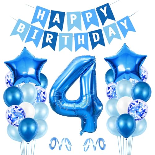 Luftballon 4. Geburtstag Blau, Ballon 4 Deko zum Geburtstag, Happy Birthday Folienballon, Riesen Folienballon Zahl 4, Ballon 4 Deko zum Geburtstag, Geburtstagsdeko Jungen 4 Jahr von Epokus
