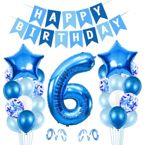 Luftballon 6. Geburtstag Blau, Ballon 6 Deko zum Geburtstag, Happy Birthday Folienballon, Riesen Folienballon Zahl 6, Ballon 6 Deko zum Geburtstag, Geburtstagsdeko Jungen 6 Jahr von Epokus