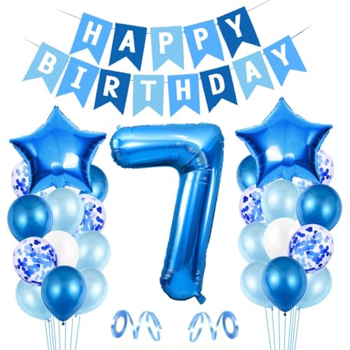 Luftballon 7. Geburtstag Blau, Ballon 7 Deko zum Geburtstag, Happy Birthday Folienballon, Riesen Folienballon Zahl 7, Ballon 7 Deko zum Geburtstag, Geburtstagsdeko Jungen 7 Jahr von Epokus