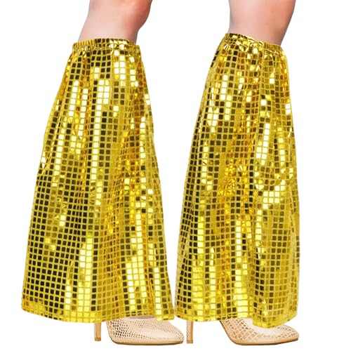 Epokus Pailletten Stulpen Gold Damen, 70er 80er Disco Stulpen Glitzer, Gold Discokugel Glitzer Kostüm, 1 Paar Retro Disco Accessoires für Damen Fasching Karneval Abba Kostüm Mottoparty von Epokus