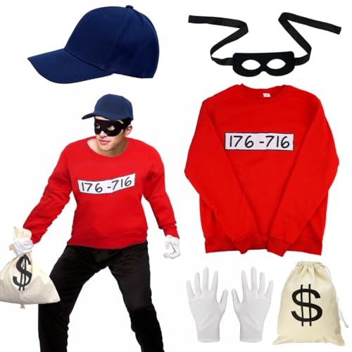 Panzerknacke Kostüm, Räuber Dieb Kostüm, L-Größe Fasching Kostüm Herren Damen, Sweatshirt + MÜTZE + Maske + Handschuhe, Banditen Bande Outfits kostüm mit Accessoires für Halloween Karneval Fasching von Epokus