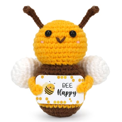 Pocket Hug Biene Glücks, Positive Geschenke Biene, Kreative Strickwolle Mini Biene Puppe, Positive Kartoffel Ersatz, mit Happy Bee Karte, Gestrickte Mutmacher Gute Besserung Einschulung Geschenk von Epokus