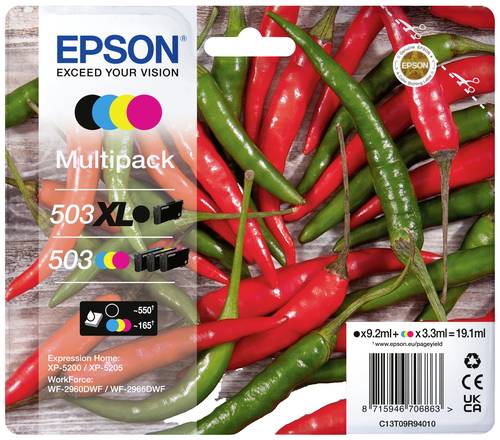 Epson Druckerpatrone T09R9, 503XL, 503 Original Kombi-Pack Schwarz, Cyan, Magenta, Gelb C13T09R94010 von Epson