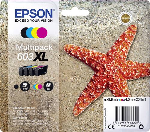 Epson Druckerpatrone T03A64, 603XL Original Kombi-Pack Schwarz, Cyan, Magenta, Gelb C13T03A64010 von Epson