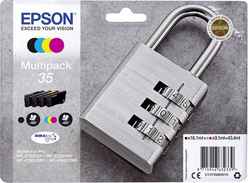 Epson Druckerpatrone T3586, 35 Original Kombi-Pack Schwarz, Cyan, Magenta, Gelb C13T35864010 von Epson