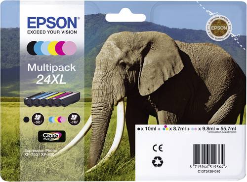 Epson Druckerpatrone T2438, 24XL Original Kombi-Pack Schwarz, Cyan, Magenta, Gelb, Hell Cyan, Hell M von Epson