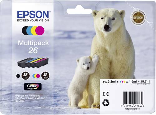 Epson Druckerpatrone T2616, 26 Original Kombi-Pack Schwarz, Cyan, Magenta, Gelb C13T26164010 von Epson