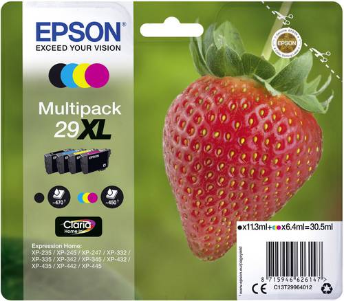 Epson Druckerpatrone T2996, 29XL Original Kombi-Pack Schwarz, Cyan, Magenta, Gelb C13T29964012 von Epson