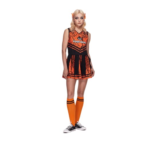 EraSpooky Cheerleader Kostüm Damen mit Haarspangen & Socken Gruseliger High School Zombie Faschingskostüme Mädchen Halloween Cheerleading Uniform Party oder Karneval von EraSpooky