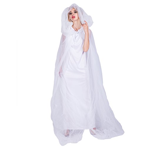 EraSpooky Damen Geist Braut von Weiß Kostüm mit Umhang Cape Mantel Faschingskostüme Cosplay - Halloween Party Karneval Fastnacht Kleidung für Erwachsene von EraSpooky