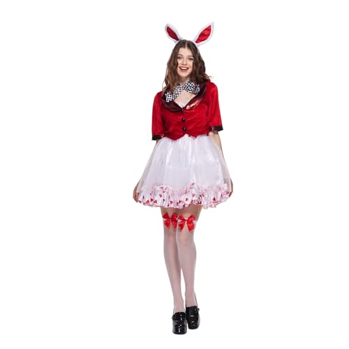 EraSpooky Damen Kostüm weißes Kaninchen für Erwachsene Mädchen Halloween Osterhasen Kostüme Verkleidung Size M von EraSpooky