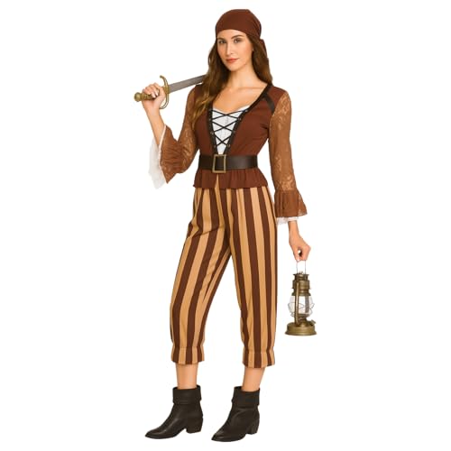 EraSpooky Damen Piratenkostüm Braun-Gestreiftes Piraten-Outfit EraSpooky Damen Piratenkostüm Braun-Gestreiftes Piraten-Outfit von EraSpooky