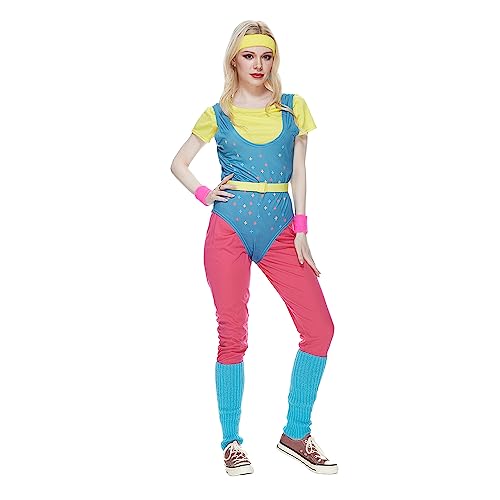 EraSpooky Damen Retro 80er Jahre Aerobic Outfit,Sportbekleidung,Sportler Outfit,Halloween Cosplay von EraSpooky