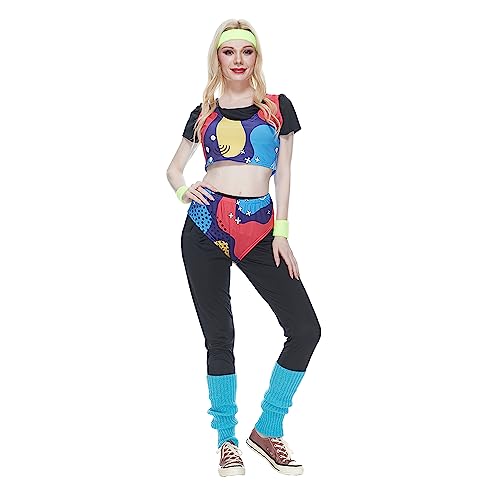 EraSpooky Damen Retro 80er Sportler Outfit,Sportbekleidung,Jahre Aerobic Outfit,Halloween Cosplay von EraSpooky