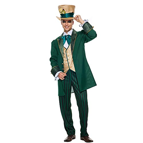 EraSpooky Erwachsene Herren Der Hutmacher Kostüm Mad Tea Party Halloween Cosplay Outfits mit Zylinder XL von EraSpooky