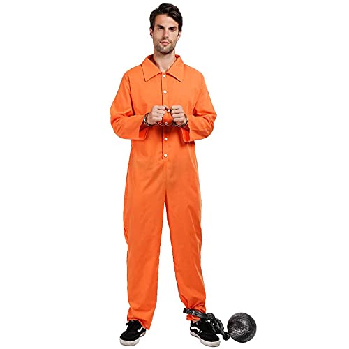 EraSpooky Erwachsene Herren Orange Gefängnisuniform Partykostüm Insassenkleidung Halloween Gefängnis von EraSpooky