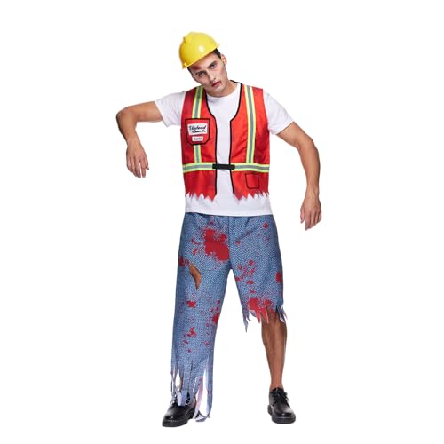 EraSpooky Erwachsene Männer Bauarbeiter Kostüm Zombie Halloween Kostüm Untoter Bauarbeiter Outfit Bauweste Set XL von EraSpooky