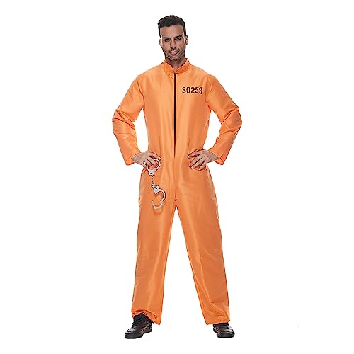 EraSpooky Erwachsene Männer Orange Gefängnisuniform Party Kostüm Halloween Gefängnis Insassen Kleidung von EraSpooky