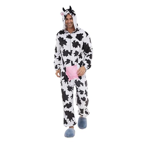 EraSpooky Erwachsene Unisex Kuh Tier Pyjamas Damen Herren Nachtwäsche Overall Halloween Cosplay Kostüm Party Outfits L von EraSpooky