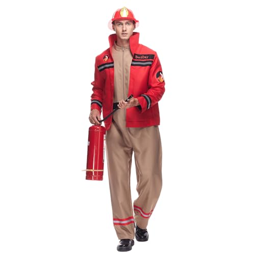 EraSpooky Feuerwehrmann Kostüm für Herren Neuheit Feuerwehrmann-Uniform für Erwachsene mit Helm für Halloween Party Rollenspiela M von EraSpooky