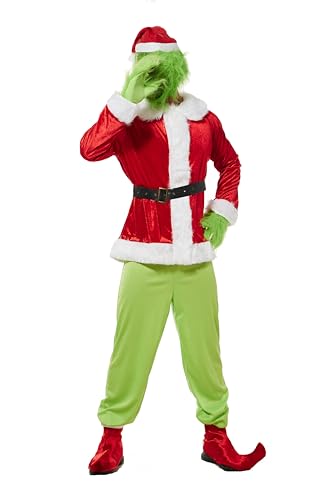 EraSpooky Grünes Monster Sankt Kostüm, Weihnachtsmann Kleidung,Weihnachts Cosplay von EraSpooky