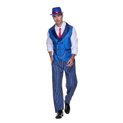 EraSpooky Herren Gangster Kostüm Vintage Blau Gestreiftes Gangster Kostüm von EraSpooky