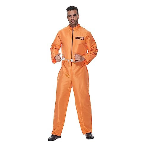 EraSpooky Herren Gefangener Kostüm Halloween Orange Jumpsuit Erwachsener Jailbird Entflohener Insassenanzug L von EraSpooky