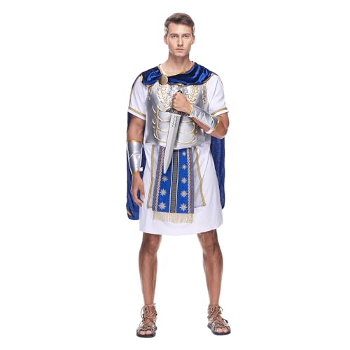 EraSpooky Herren Halloween üPpig Römer Kostüm Erwachsenenkostüm Gladiator Cesar Kaiserkostüm Weiß Römische Toga Erwachsene Toga Kostüm Tunika mit Blatt Krone Kopfschmuck Gold Lorbeerkranz Stirnband von EraSpooky