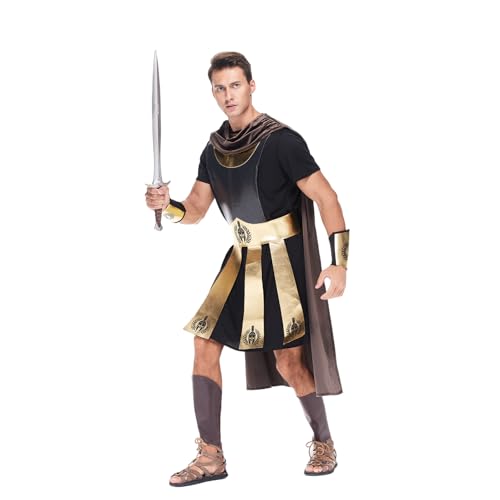 EraSpooky Herren Luxus Römischer Gladiator Kostüm Rüstung,Umhang,Handgelenkschützer,Beinschützer Römischer Kaiser Kostüm Caesar Faschingskostüme für Erwachsene von EraSpooky