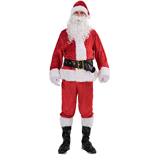 EraSpooky Herren Weihnachten Santa Kostüme Erwachsener Weihnachtsmann 7pcs Flanell Klassischer Anzug Kostüm Outfit Plus von EraSpooky