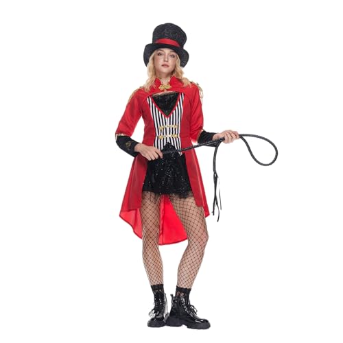 EraSpooky Kostüm Zirkusdirektor für Damen Rot, Schal, Socken und Zylindermütze Karneval, Mottopartys von EraSpooky