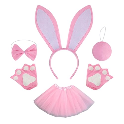 Erconsso Hasenkostüm-Set für Kinder, 6 Stück, Osterhasen-Kostüm-Set, niedliche Kaninchen, Verkleidung, Outfit, Häschen, Cosplay-Kostüm für Kinderpartys von Erconsso