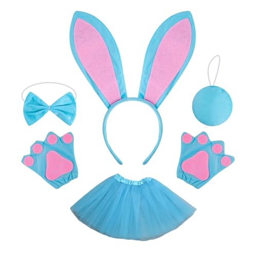 Erconsso Hasenkostüm-Set für Kinder, 6 Stück, Osterhasen-Kostüm-Set, niedliche Kaninchen, Verkleidung, Outfit, Häschen, Cosplay-Kostüm für Kinderpartys von Erconsso