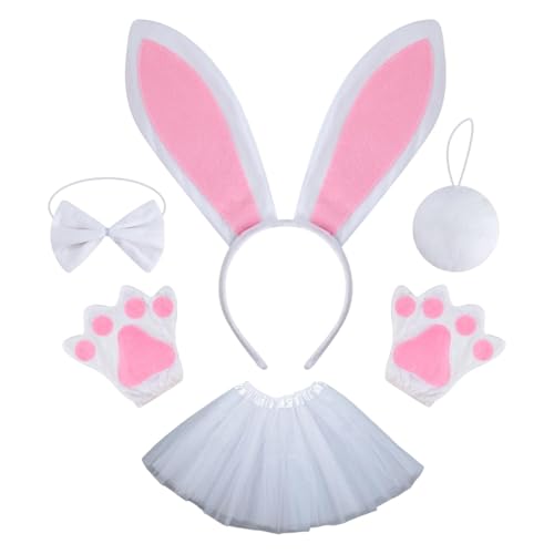 Erconsso Hasenkostüm-Set für Kinder, 6 Stück, Osterhasen-Kostüm-Set, niedliche Kaninchen, Verkleidung, Outfit, Häschen, Cosplay-Kostüm für Kinderpartys von Erconsso