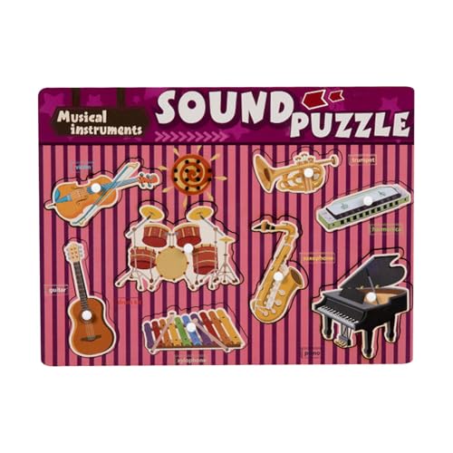 Erconsso Klangpuzzle aus Holz, Klangpuzzle zum Thema Instrumente - Musikalisches Puzzlebrett für Vorschulkinder - Musikalisches Steckpuzzle aus Holz mit Soundeffekt für Schule, Kindergarten, von Erconsso