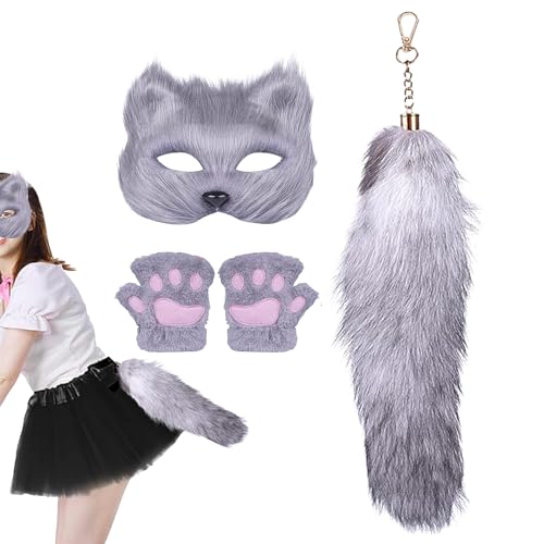 Erconsso Wolfskostüm Für Erwachsene Frauen - Rollenspiel Kostüm - Rollenspiel Zubehör Niedliche Dekorative Pfotenhandschuhe Maske Schwanz Für Halloween Cosplay Maskerade Erconsso Wolfskostüm Für Erwachsene Frauen - Rollenspiel Kostüm - Rollenspiel Zubehör Niedliche Dekorative Pfotenhandschuhe Maske Schwanz Für Halloween Cosplay Maskerade von Erconsso