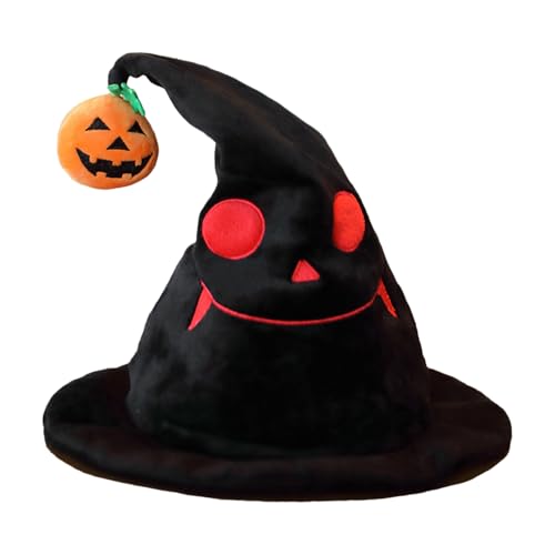 Halloween-Hut, Halloween-Kürbis-Hut, Erwachsene, Halloween-Plüsch-Hut, beleuchteter Hut, mit Teufels-Emoji-Design, Kürbis-Stirnbänder (schwarz) von Erice