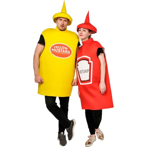 Unisex Erwachsene Ketchup & Senf Kostüm - Cosplay Halloween Paar-Maskottchen-Outfit für lustige, essensthemenbezogene Kostümpartys von Ericetion