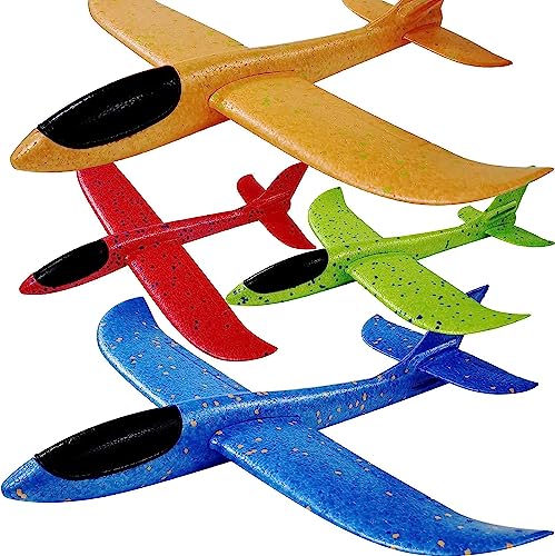 Erinnmy 4 Stück Segelflugzeug,44cm Flugzeug Spielzeug Kinder Schaum Segelflugzeug,Modell Schaum Flugzeug,Manuelles Werfen Flugzeug,Styropor wurfgleiter für Kinder Jungen Mädchen Outdoor Spielzeug von Erinnmy