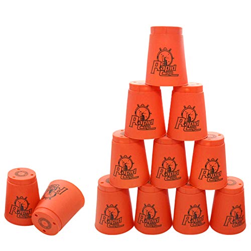 Quick Stacks Cups 12er Pack Sport-Stapelbecher Speed-Trainingsspiel Challenge Competition Party-Spielzeug mit Tragetasche (rot) von Erlsig