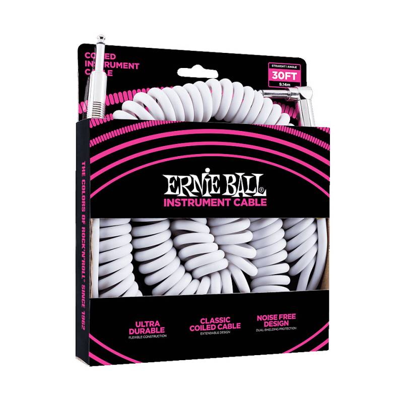 Ernie Ball EB6045 Spiral Cable White 9,14 m Instrumentenkabel von Ernie Ball