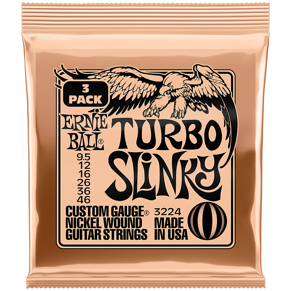 Ernie Ball Turbo Slinky 3 Pack 3224 .009,5-046 Saiten E-Gitarre von Ernie Ball