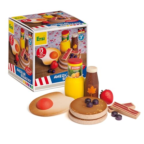 Erzi 28150 Sortierung American Breakfast aus Holz, Kaufladenartikel für Kinder, Rollenspiele von Erzi