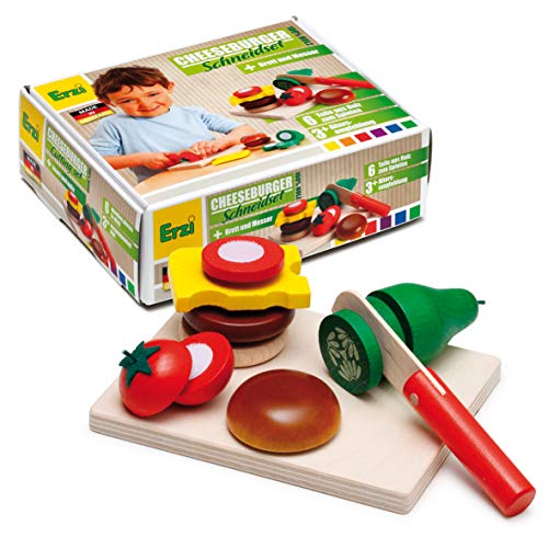 Erzi 28203 Schneidset Cheeseburger aus Holz, Kaufladenartikel für Kinder, Rollenspiele von Erzi