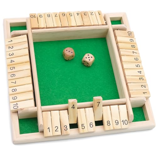 Esayeefo 4-Spieler Shut The Box Spiel, Brettspiel aus Holz, Klassisch Würfelspiel, Klassische mathematische Spiele, Geeignet für Familien, Versammlungen, Barspiele, Grün von Esayeefo